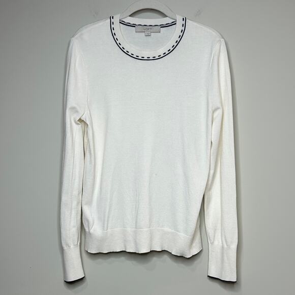 LOFT Sweaters - LOFT Knit Pullover Sweater Size L Contrast Stitching Long Sleeves Crew Neckline
